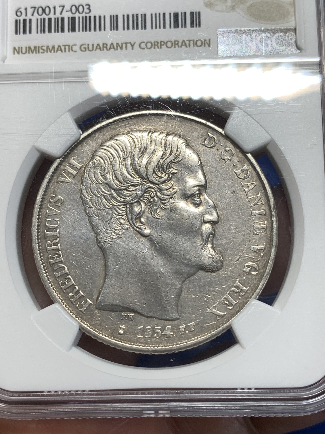 《竞宝斋》第260场-周日，周一，周二 3场连拍 (全场包邮) NGC AUD 丹麦1854年费德里科七世2RD大银币