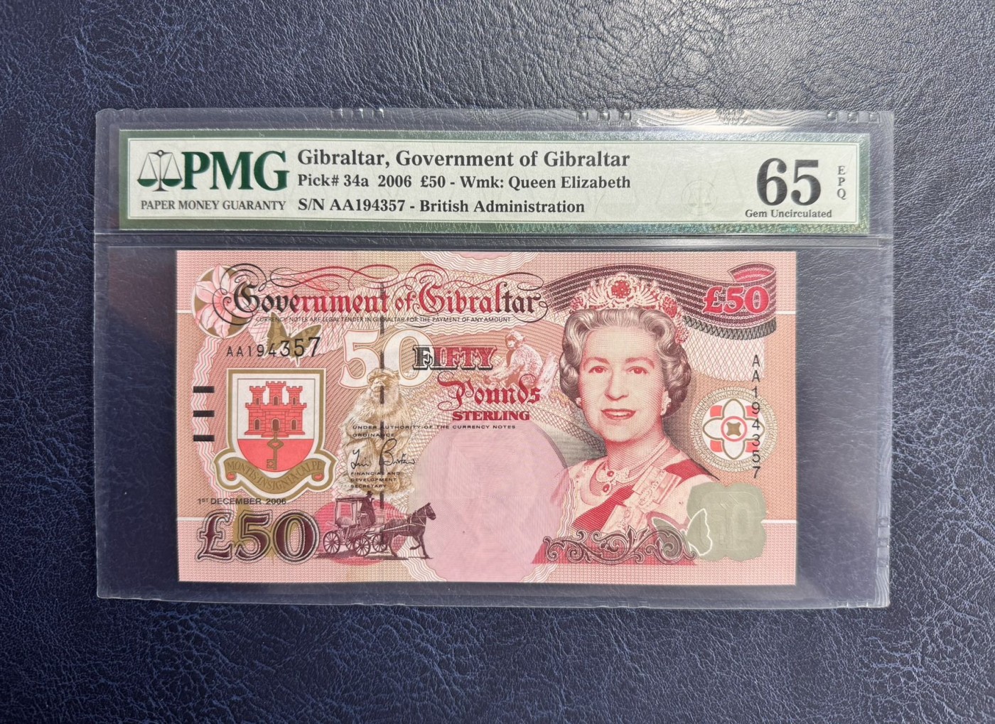 收藏联盟Quantum Auction 第340期拍卖  直布罗陀海峡2006年50镑首发AA冠 PMG65  首相丘吉尔