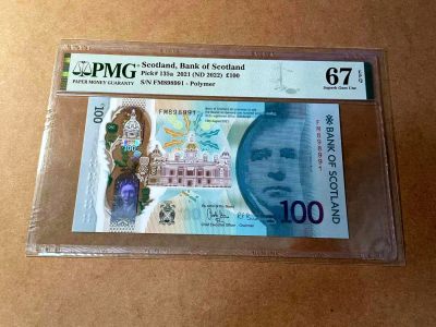 【Blue Auction】✨世界纸币精拍第465期【精】 - 【倒置号】苏格兰 2021年100镑  PMG67EPQ 高分