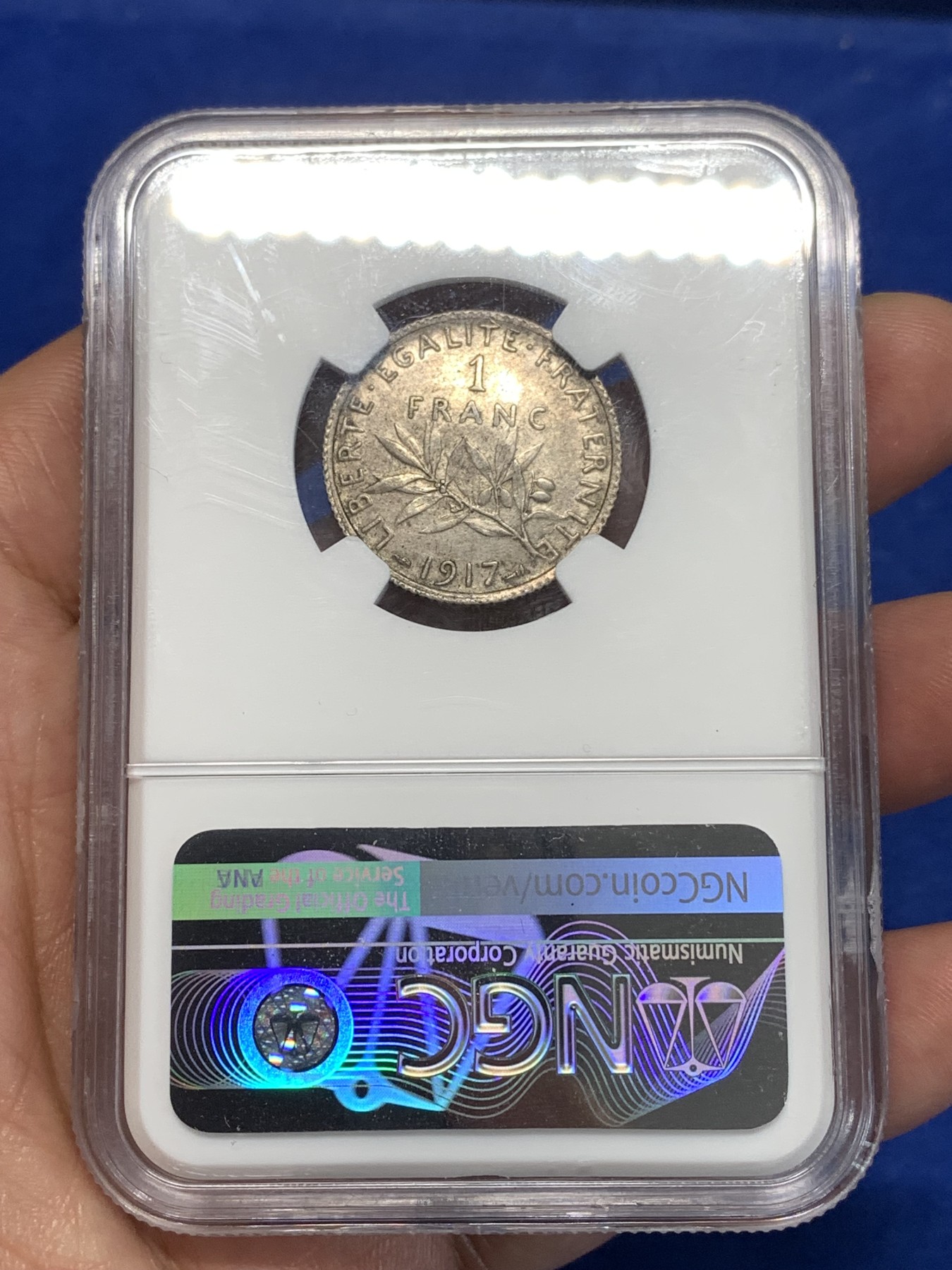 《竞宝斋》第260场-周日，周一，周二 3场连拍 (全场包邮) NGC AUD 法国1917年播种女神1法郎银币 老包浆