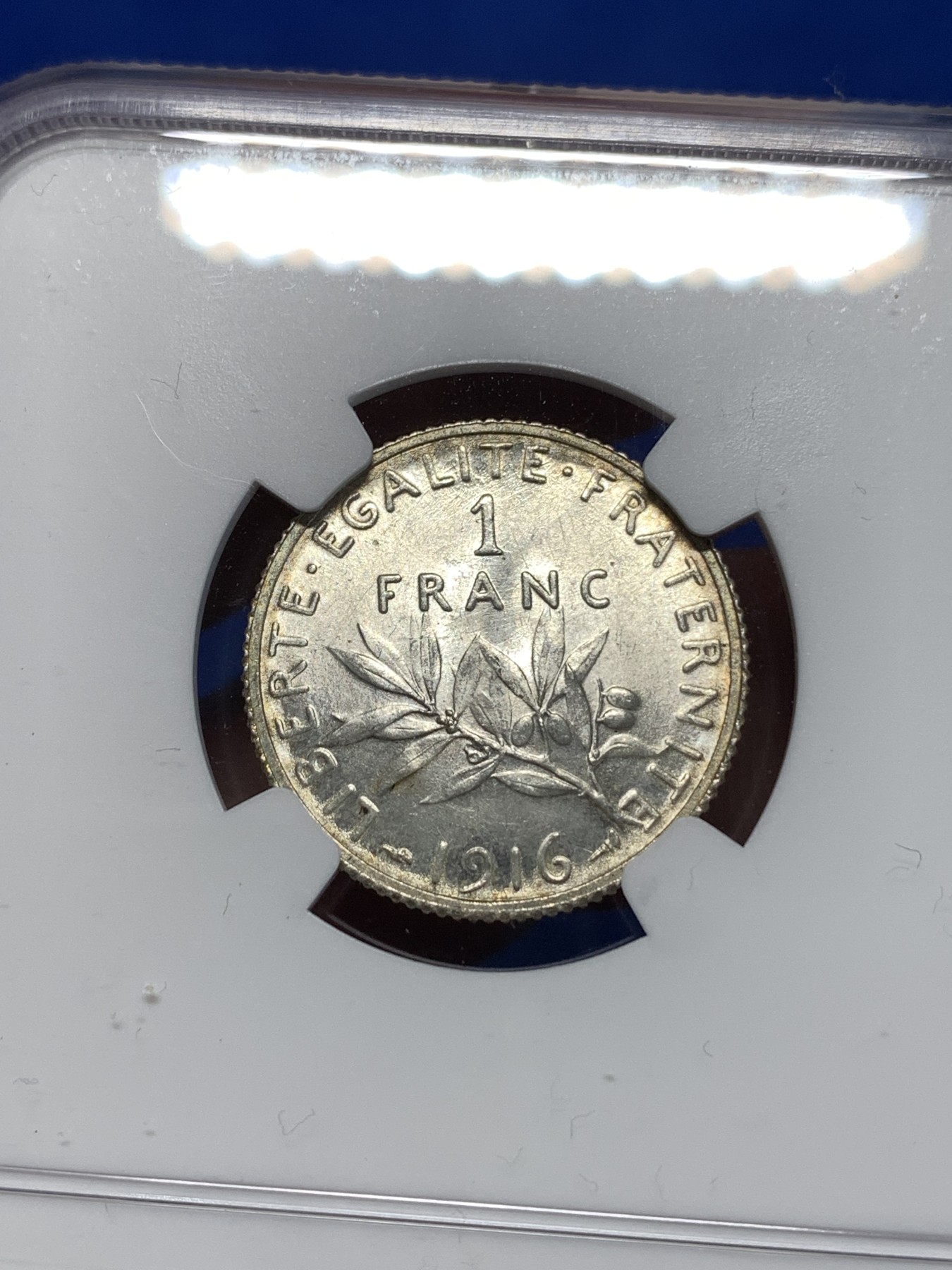 《竞宝斋》第260场-周日，周一，周二 3场连拍 (全场包邮) NGC MS65 法国1916年播种女神1法郎银币 高分好品