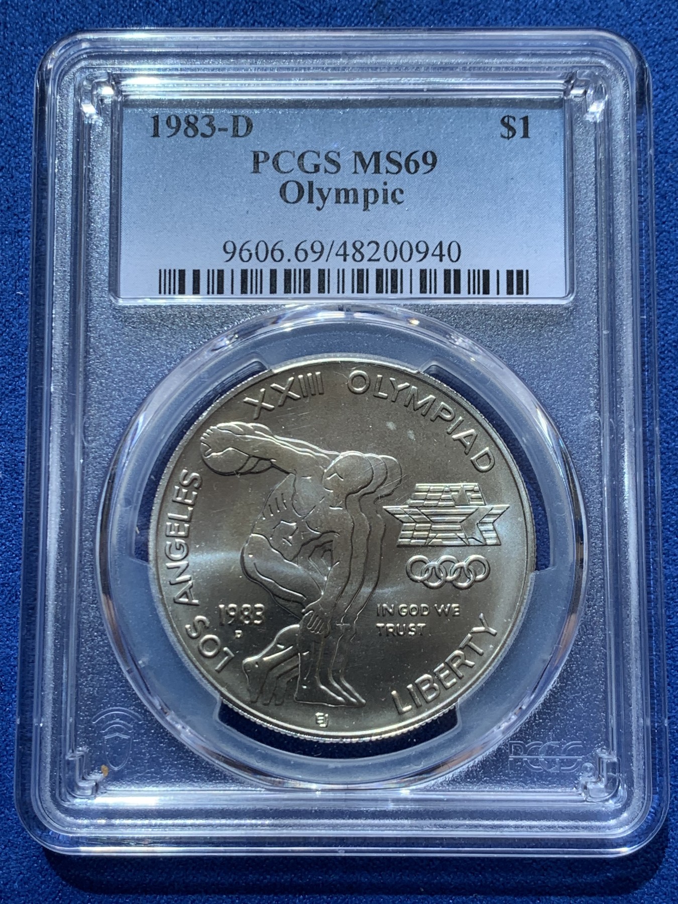 《竞宝斋》第260场-周日，周一，周二 3场连拍 (全场包邮) PCGS MS69 美国1983年D版奥运1美元大银币