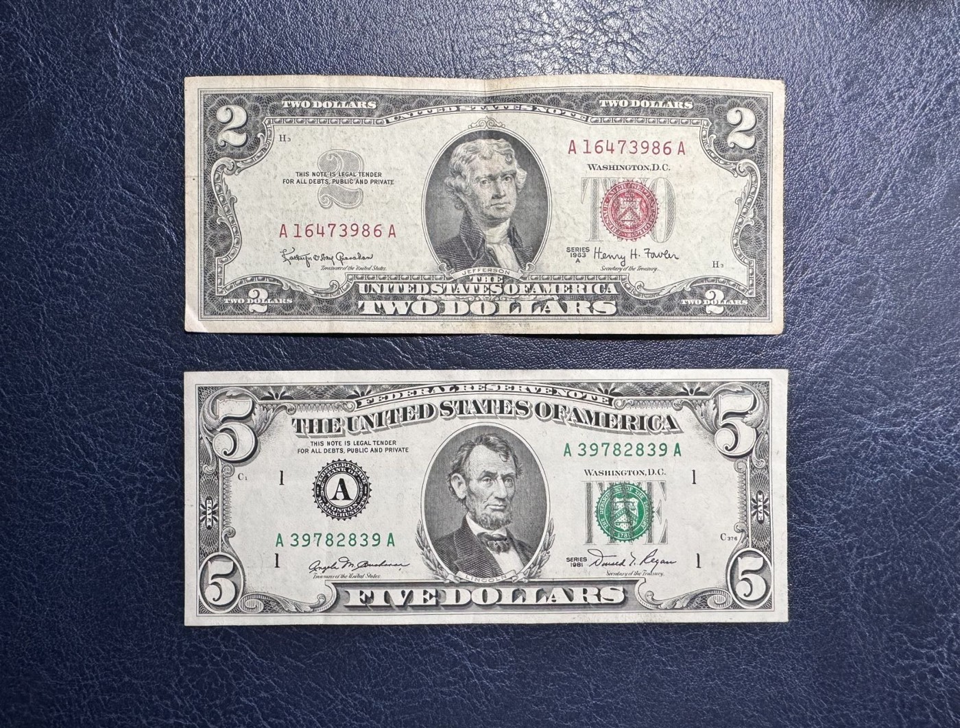 收藏联盟Quantum Auction 第340期拍卖  美国政府券1963年2元和联邦储备券1981年5元 非全新 品相如图 都是AA冠
