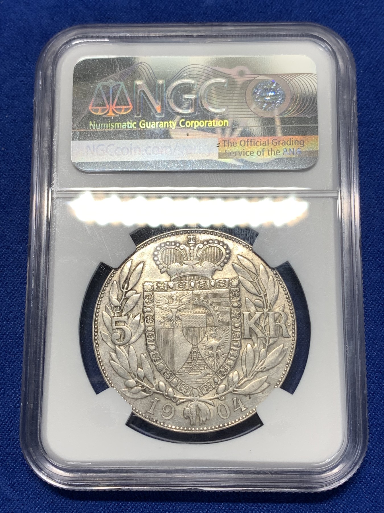 《竞宝斋》第260场-周日，周一，周二 3场连拍 (全场包邮) NGC AUD 1904年列支敦士登5K大银币