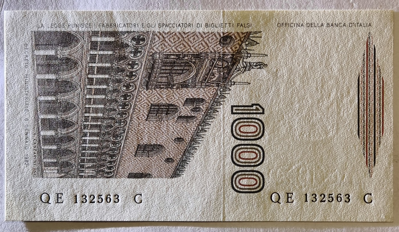 紫瑗钱币——第341期拍卖——纸币场 意大利 1982年 达·芬奇 1000里拉 UNC