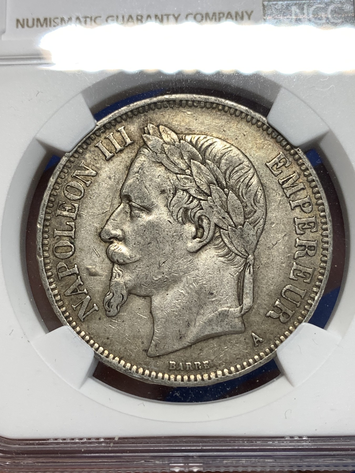 《竞宝斋》第260场-周日，周一，周二 3场连拍 (全场包邮) NGC XF45 法国 1870年 拿破仑三世 5法郎银币