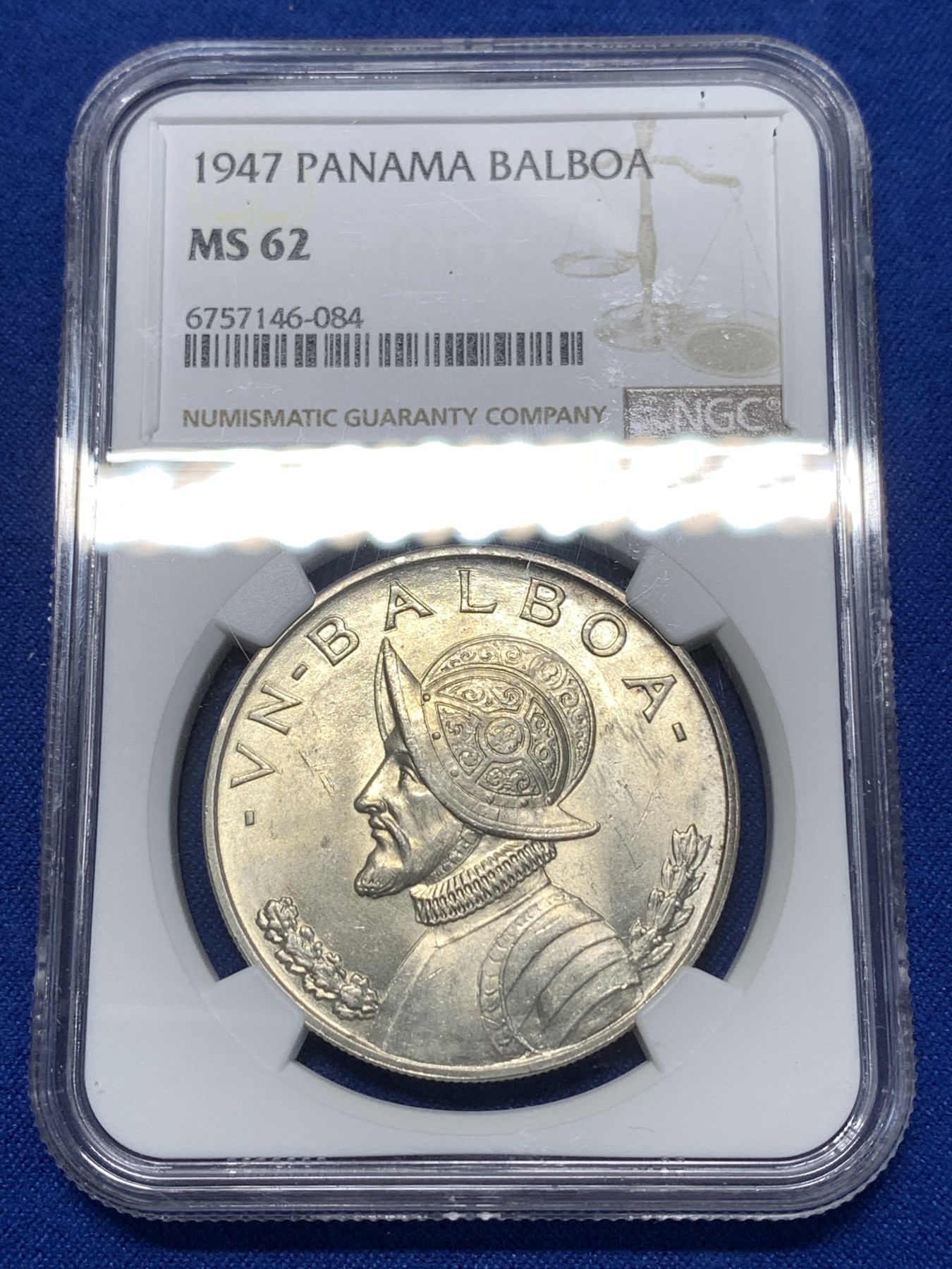 《竞宝斋》第260场-周日，周一，周二 3场连拍 (全场包邮) NGC MS62 1947年巴拿马胜利女神1波巴亚银币