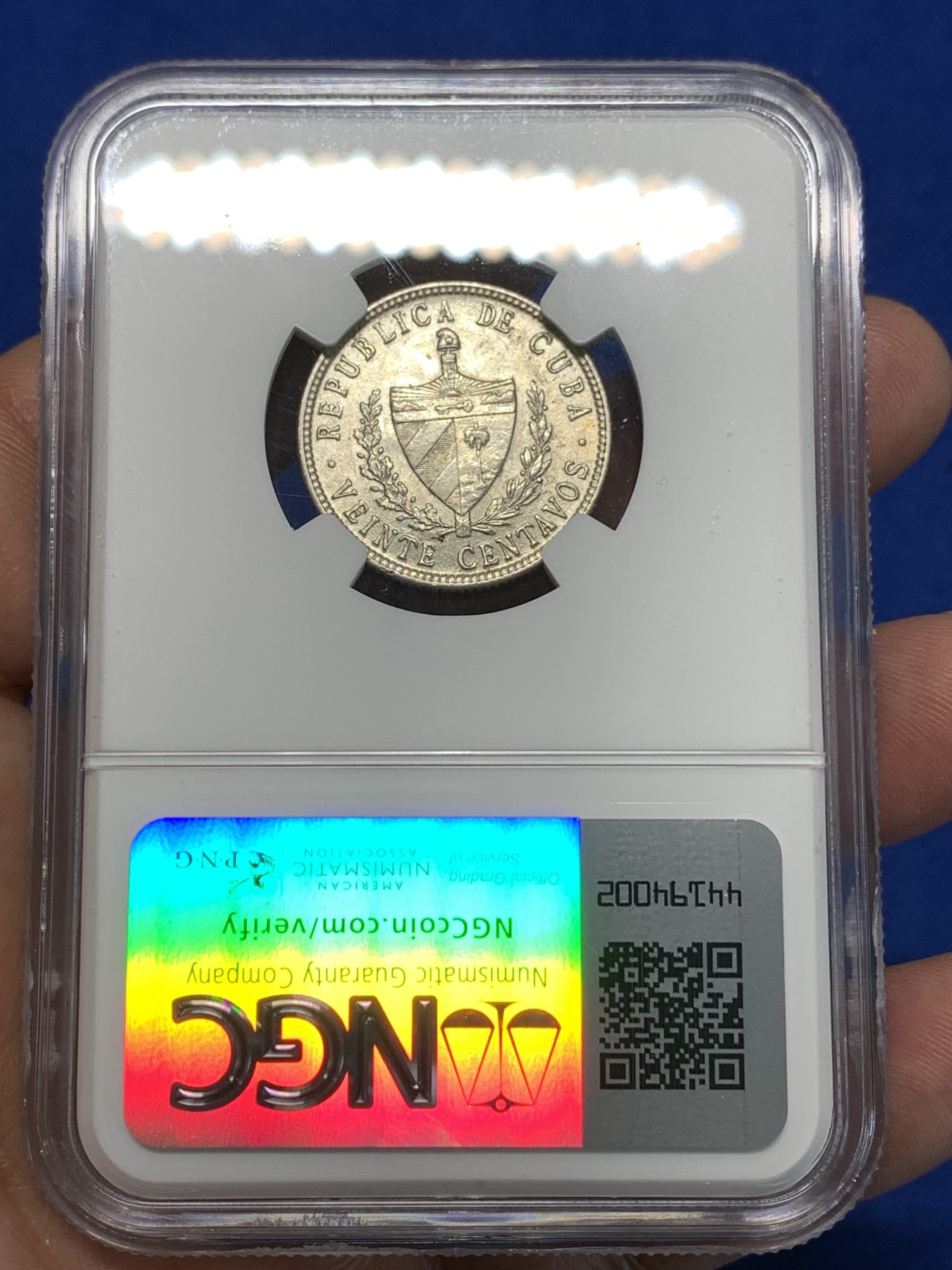 《竞宝斋》第260场-周日，周一，周二 3场连拍 (全场包邮) NGC MS63 古巴 1949年 五星 20分银币