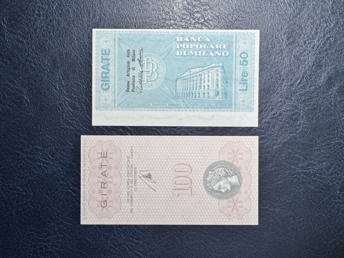 收藏联盟Quantum Auction 第340期拍卖  意大利米兰1977年50里拉和萨萨里1976年100里拉紧急币 品相全新UNC