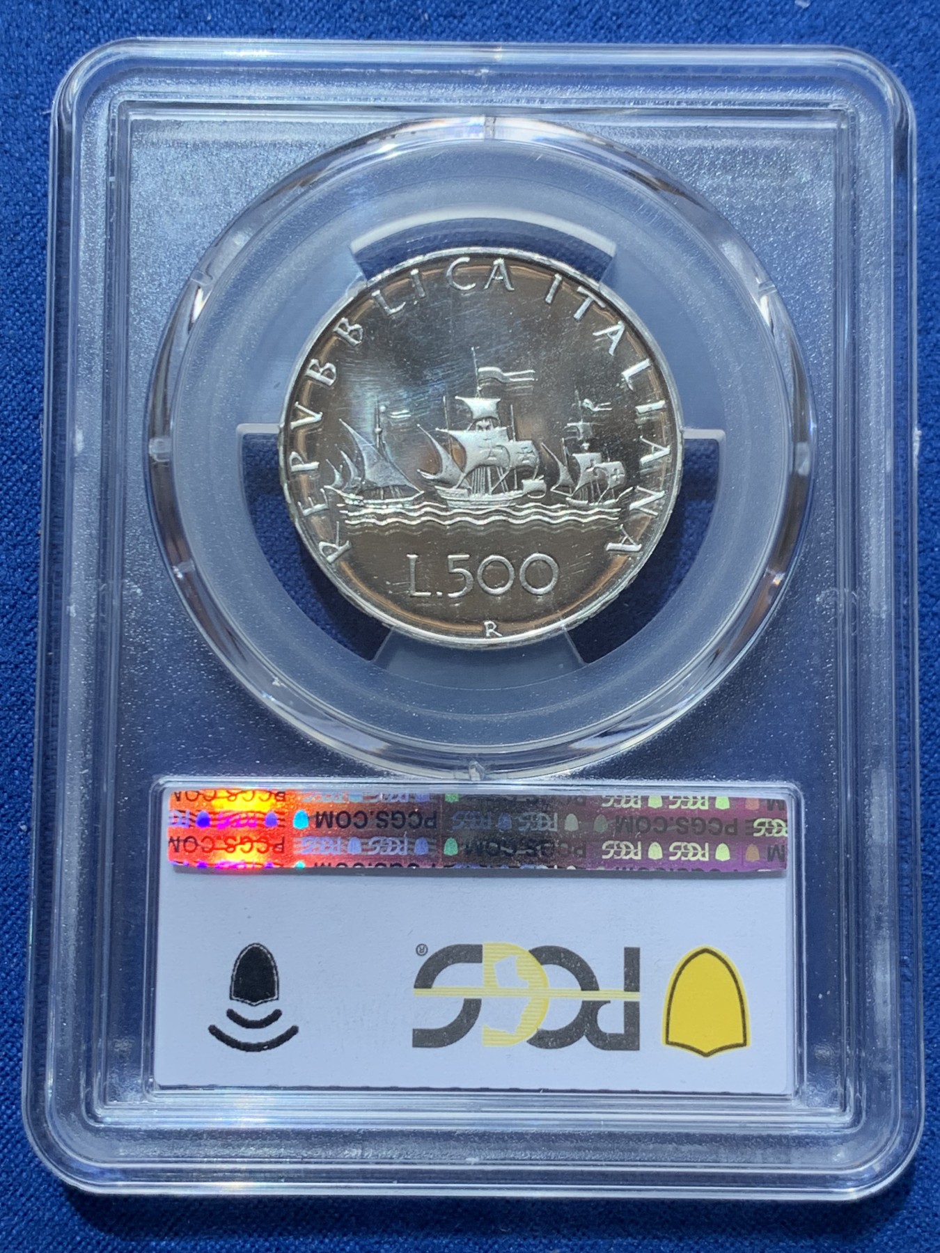 《竞宝斋》第260场-周日，周一，周二 3场连拍 (全场包邮) PCGS PR68DCAM 意大利精制帆船少女500里拉银币 1985年 发行首年