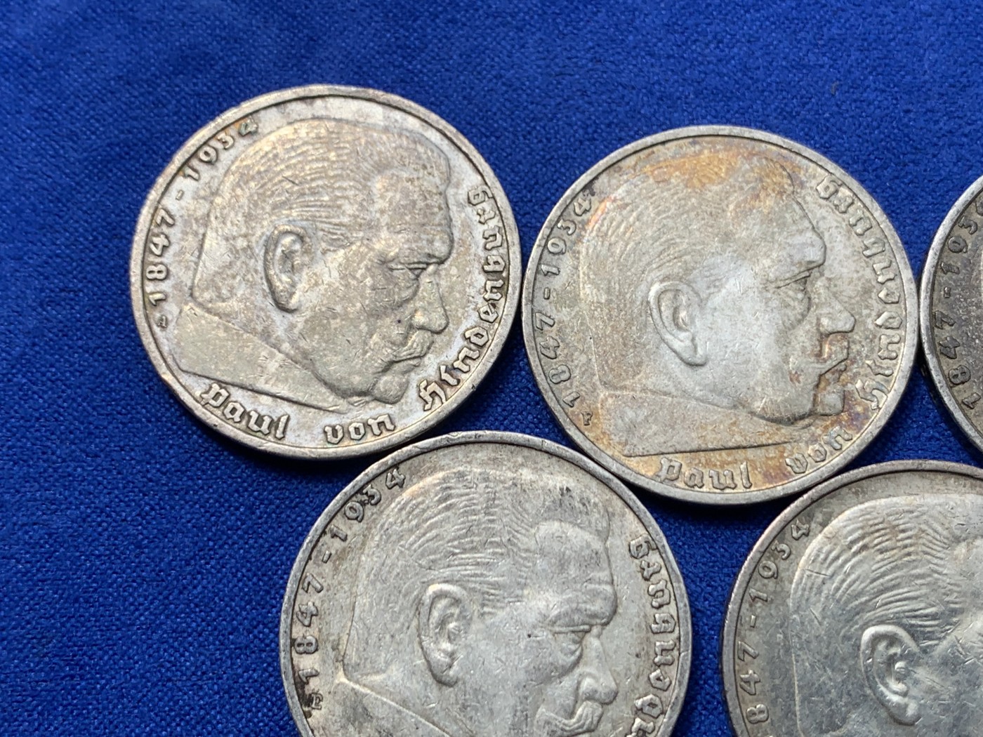 《竞宝斋》第260场-周日，周一，周二 3场连拍 (全场包邮) 5枚一组 德国兴登堡鹰版5马克银币 1935年两枚+1936年三枚