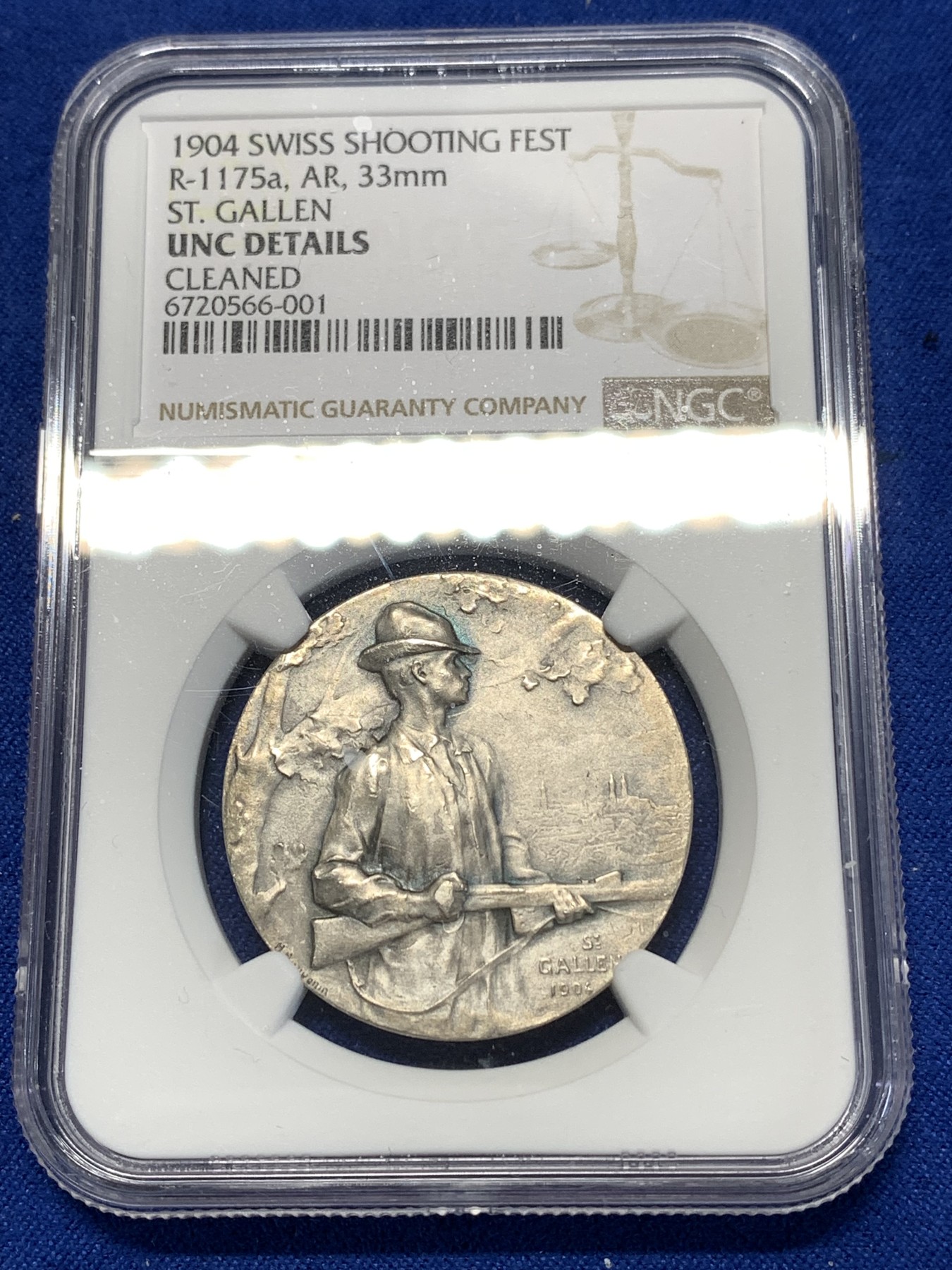 《竞宝斋》第260场-周日，周一，周二 3场连拍 (全场包邮) NGC UNC 1904年 瑞士圣加伦射击节银章