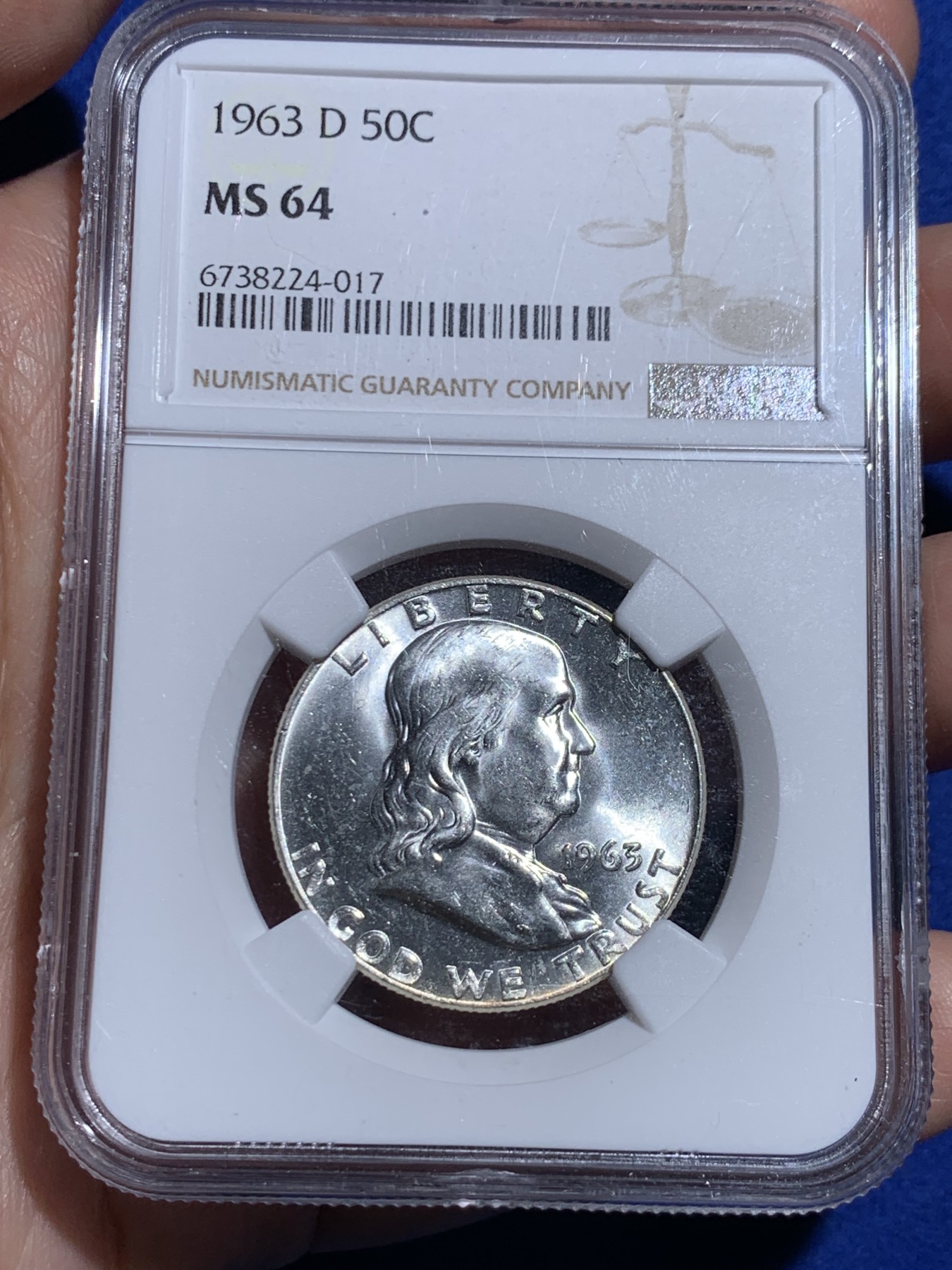 《竞宝斋》第260场-周日，周一，周二 3场连拍 (全场包邮) NGC MS64 美国1963年富兰克林华盛顿大笨钟50分银币