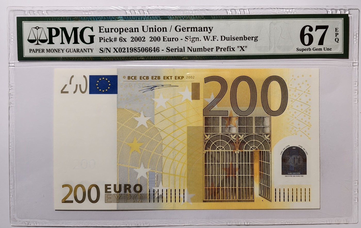 紫瑗钱币——第341期拍卖——纸币场 【PMG 67EPQ】欧元 2002年 德国  200欧元 