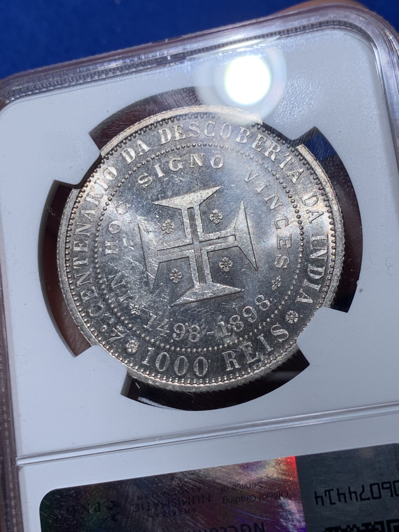 《竞宝斋》第260场-周日，周一，周二 3场连拍 (全场包邮) NGC MS61 葡萄牙1898年发现印度戎装版1000瑞斯银币