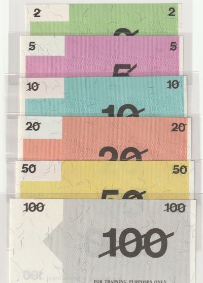 PThappally收藏第29次拍卖，英联邦地区硬币纸币 - Australia - Complete 6 x 1980s NPA Issue Bank Tellers Training banknote, same color and size, Made From Genuine Banknote Paper UNC