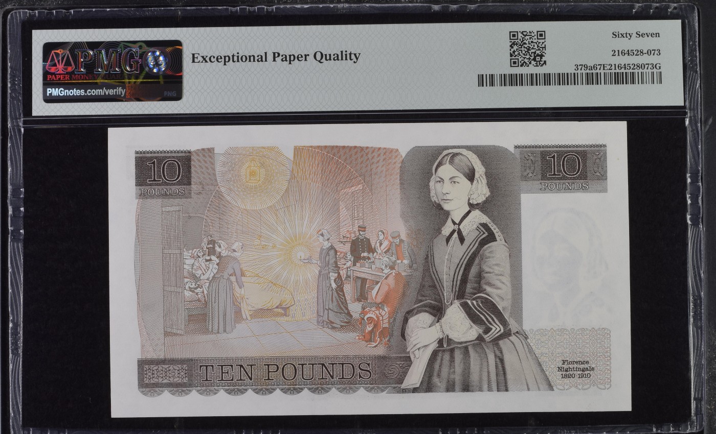 收藏联盟Quantum Auction 第340期拍卖  英国ND (1975-80)年10镑 PMG67  初版签名 号码无347 现代护理学奠基人 南丁格尔 