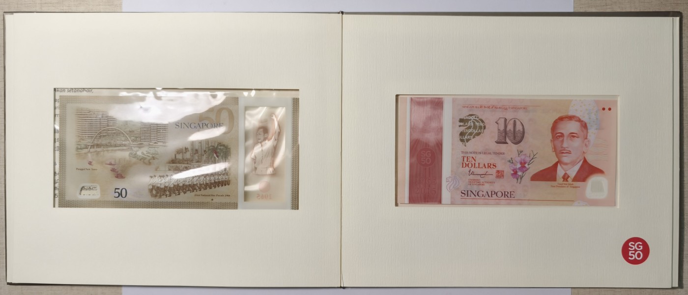 紫瑗钱币——第341期拍卖——纸币场 新加坡 2015年 建国50周年 纪念钞 10 50元 一套2枚 共60新币 原册 UNC