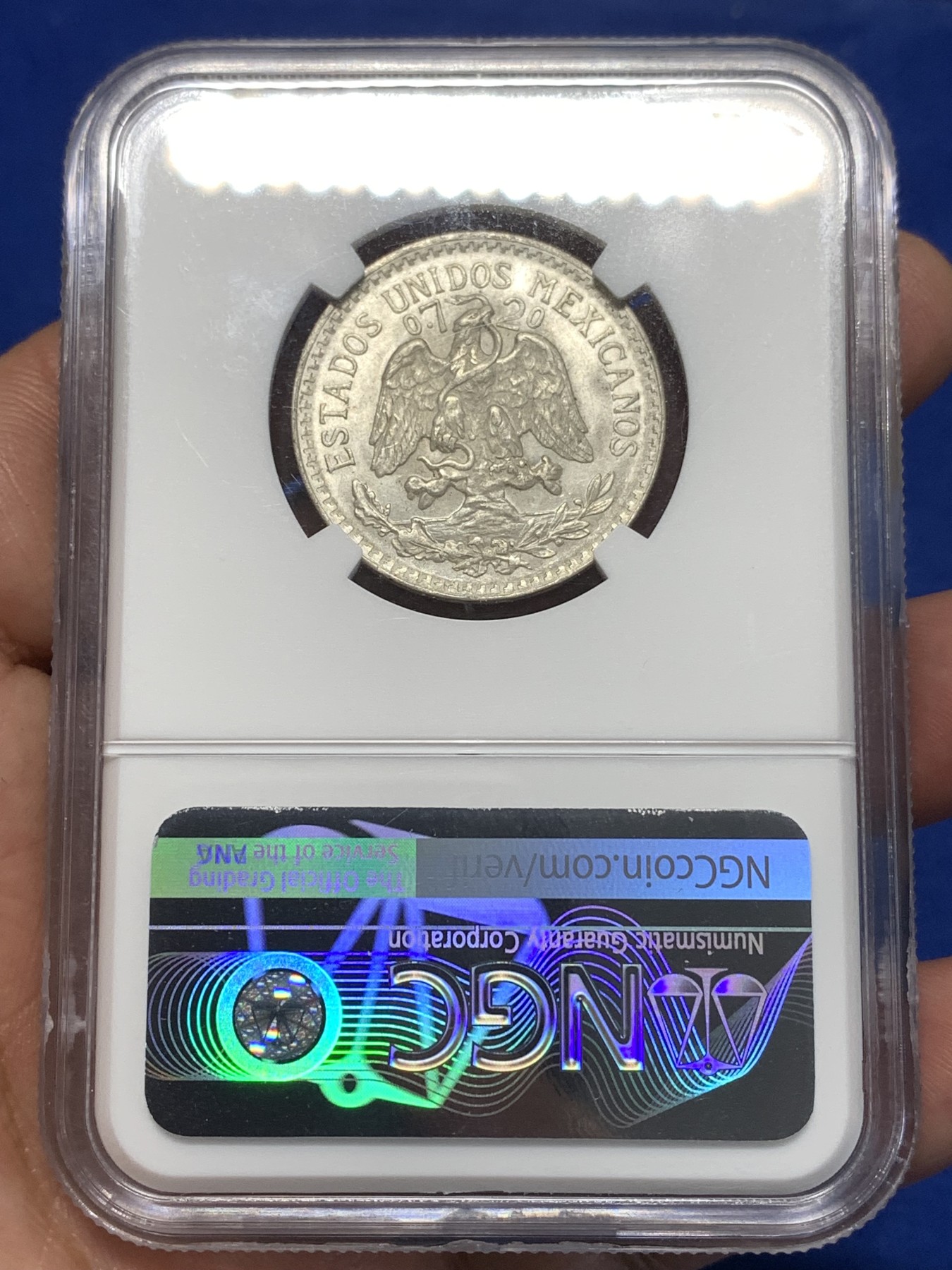 《竞宝斋》第260场-周日，周一，周二 3场连拍 (全场包邮) NGC MS66 1945年墨西哥鹰洋50分银币 币面凝霜十分养眼