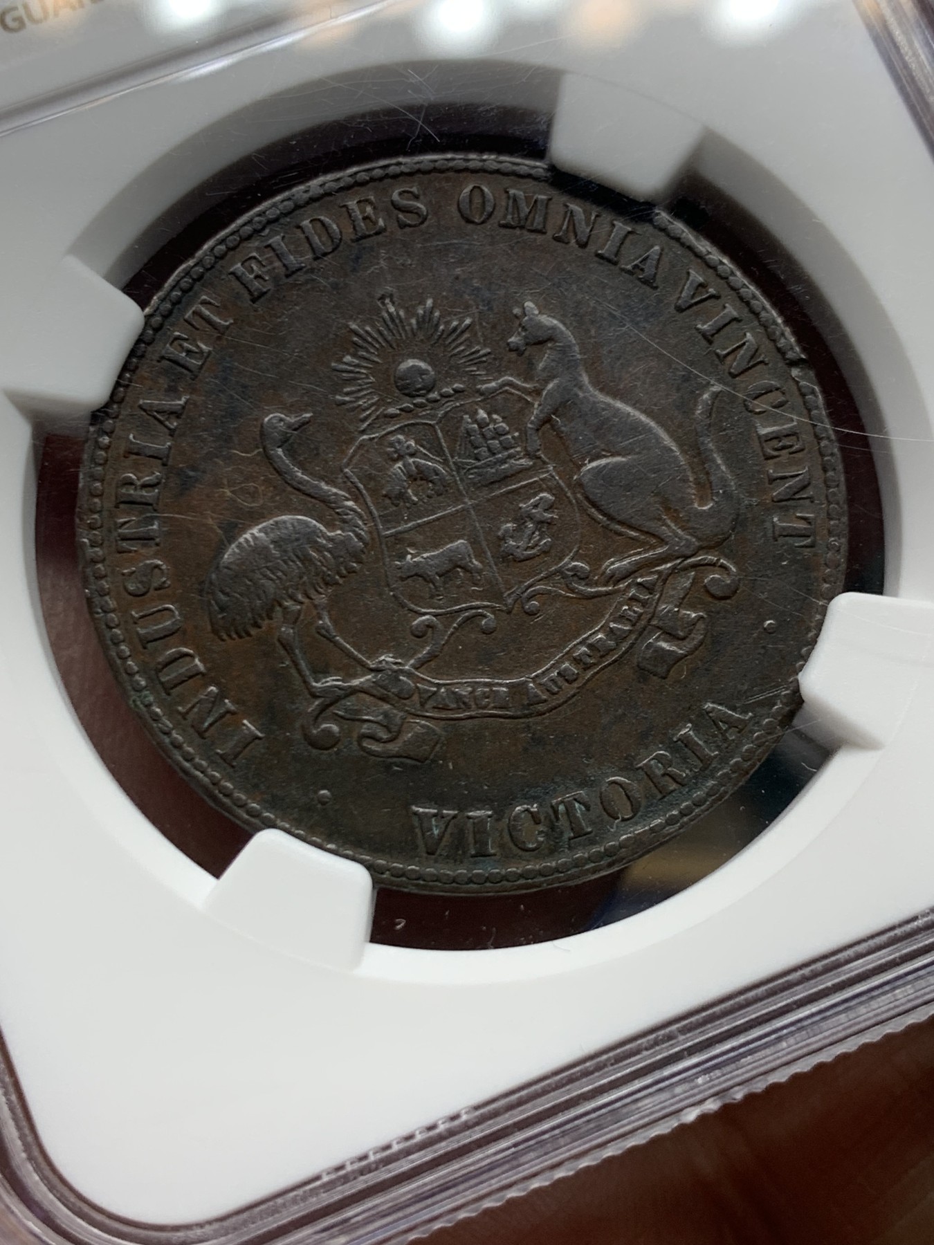 《竞宝斋》第260场-周日，周一，周二 3场连拍 (全场包邮) NGC VFD 英属澳大利亚烟草1便士代币 由伯明翰 Heaton & Sons 铸造。由巴拉瑞特烟草商人 JR 格伦迪 (JR Grundy) 发行，1861 年。约翰·R·格伦迪 (John R. Grundy) 于 1855 年 1 月抵达墨尔本。1856 年，他在巴拉瑞特开设了一家烟草店，是该镇的主要烟草店。极其稀少的代币