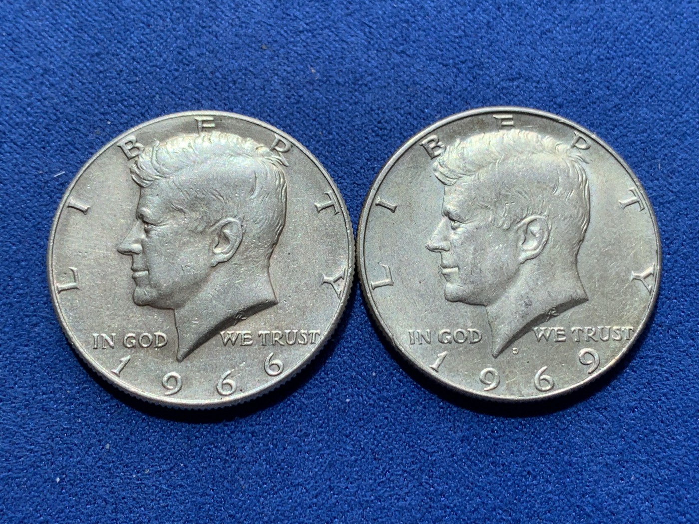 《竞宝斋》第260场-周日，周一，周二 3场连拍 (全场包邮) 两枚一组 美国肯尼迪银币 1966年+1969年
