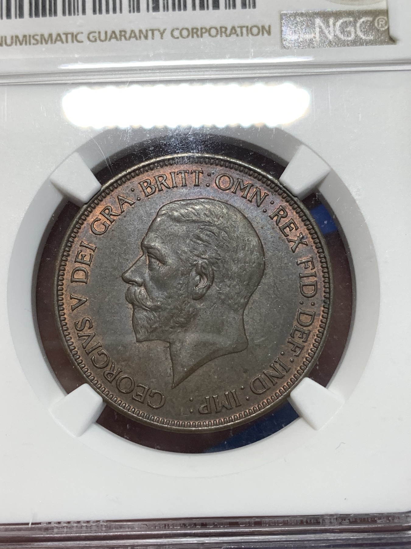 《竞宝斋》第260场-周日，周一，周二 3场连拍 (全场包邮) NGC MS63BN 英国1936年乔五1便士铜币