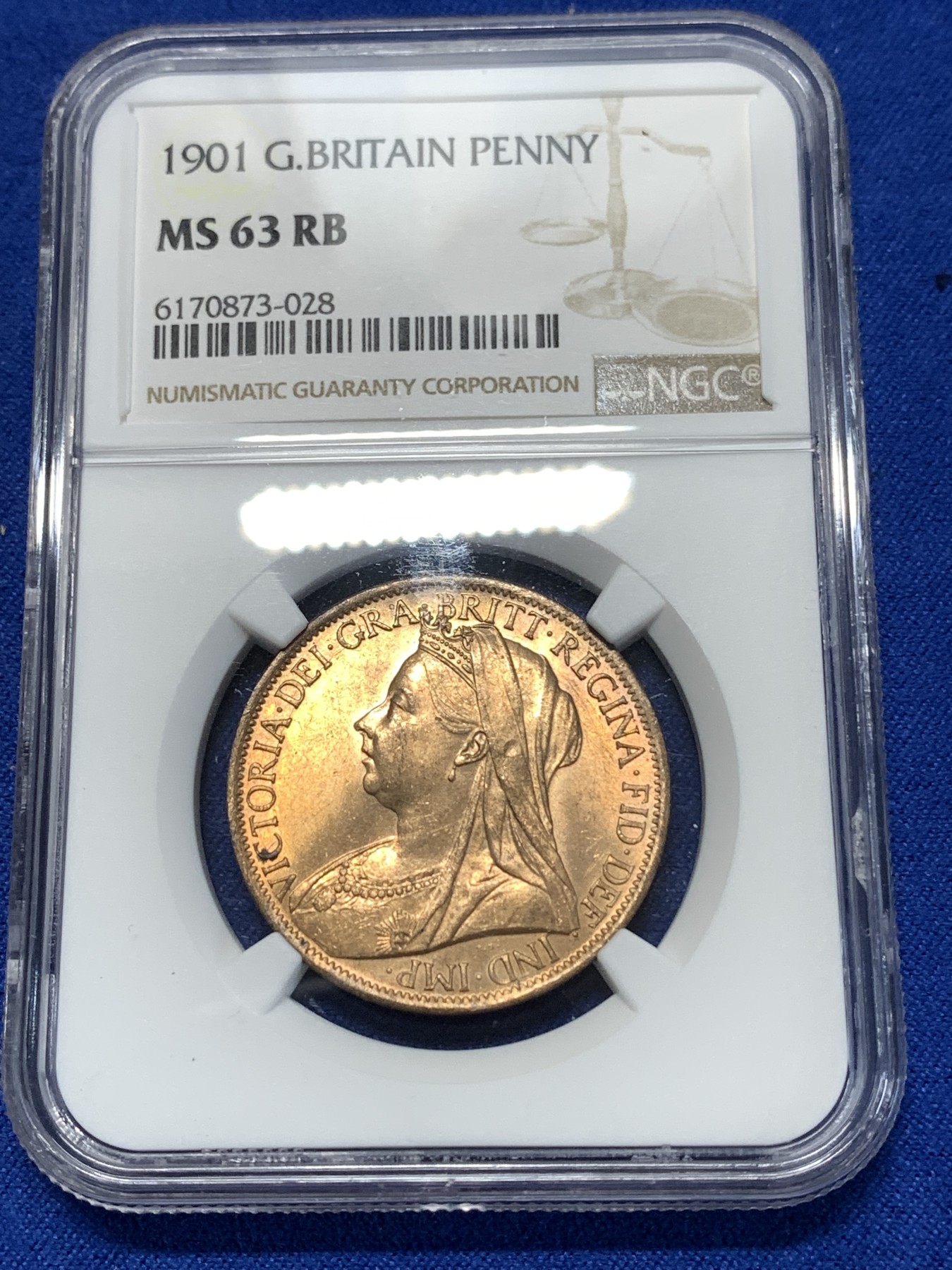 《竞宝斋》第260场-周日，周一，周二 3场连拍 (全场包邮) NGC MS63RB 英国1901年老维1便士铜币