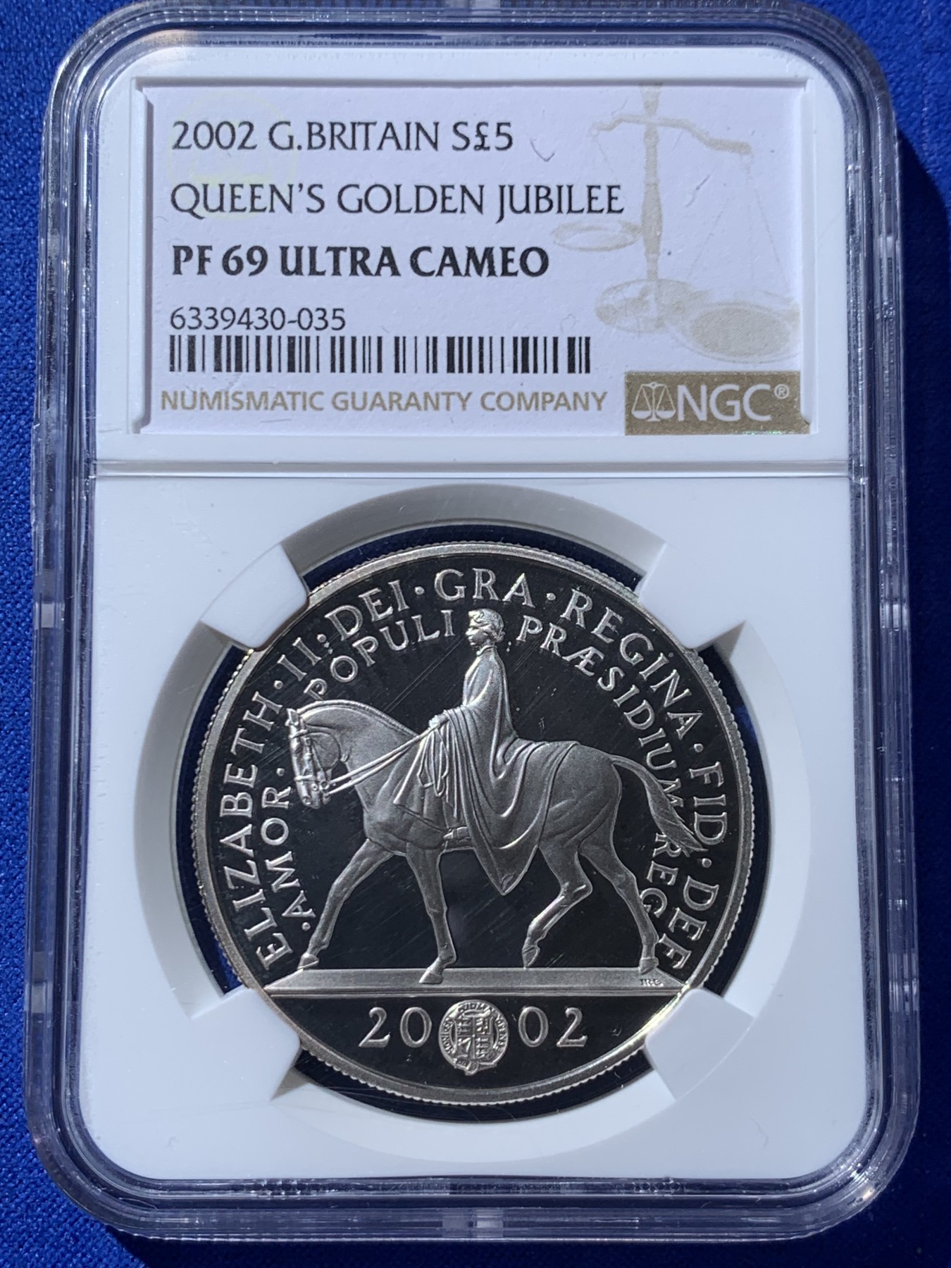 《竞宝斋》第260场-周日，周一，周二 3场连拍 (全场包邮) NGC PF69UC 英国 2002年 女王伊丽莎白二世在位50周年 5镑 精制 银币
