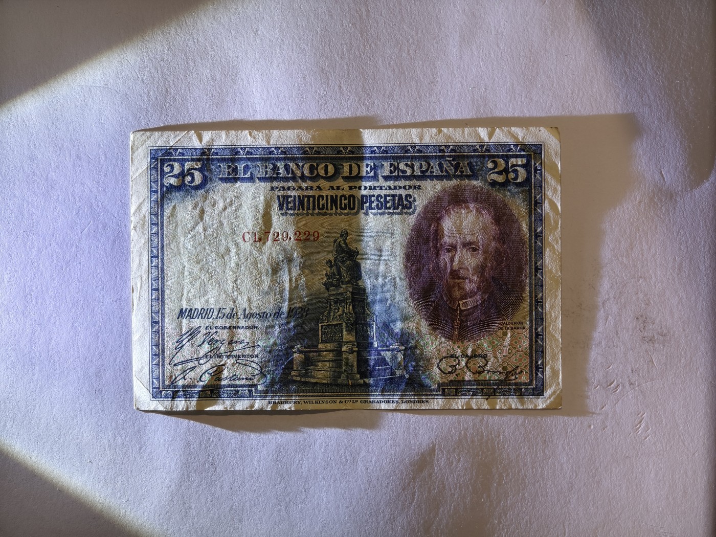 紫瑗钱币——第357期拍卖—— 纸币场 西班牙 1928年 卡尔德隆 25比塞塔 流通品