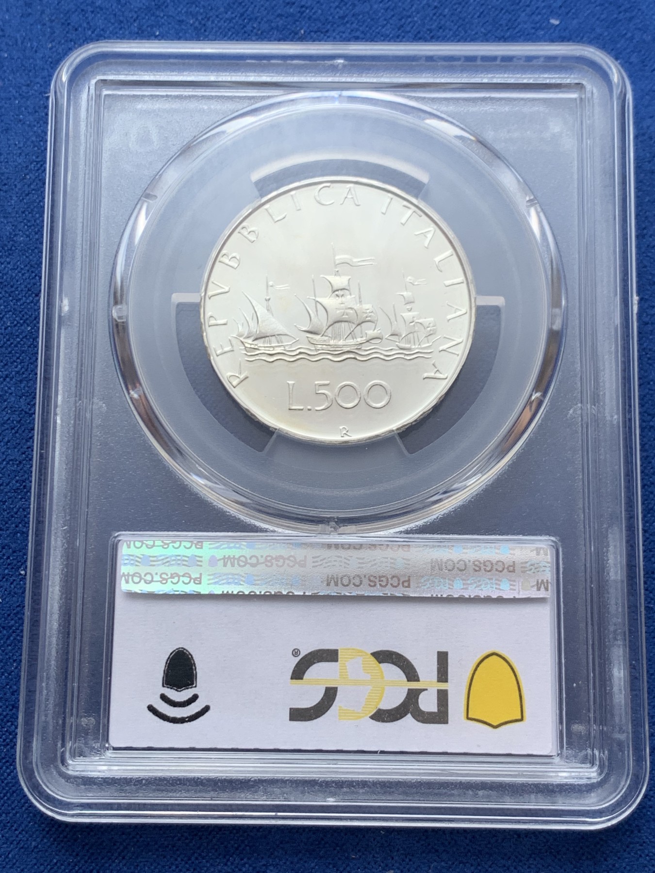 《竞宝斋》第260场-周日，周一，周二 3场连拍 (全场包邮) PCGS PR68DCAM 意大利精制帆船少女500里拉银币 1985年 发行首年