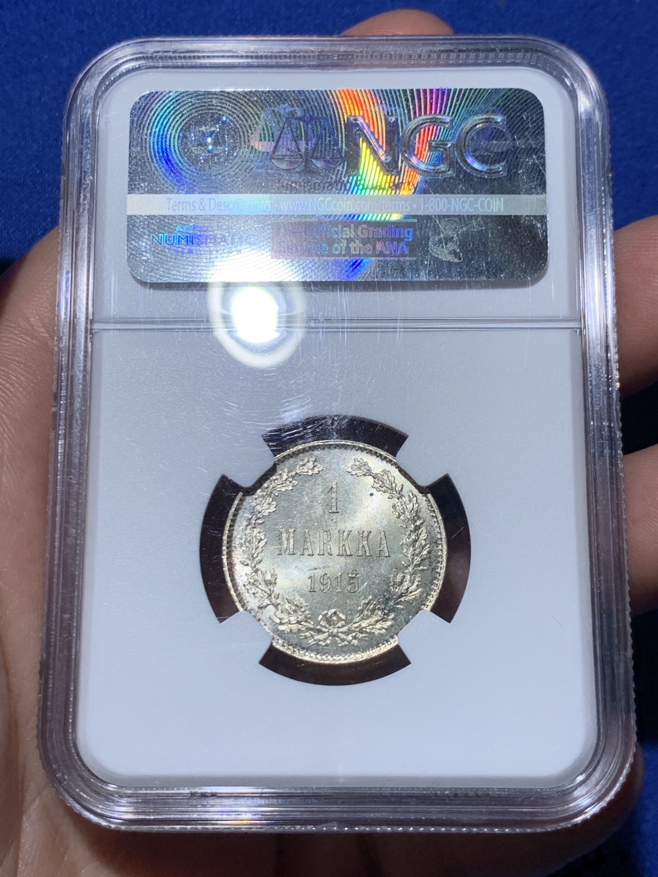 《竞宝斋》第260场-周日，周一，周二 3场连拍 (全场包邮) NGC MS65 俄占芬兰1915年尼古拉二世1马克银币，品种多见，高分少