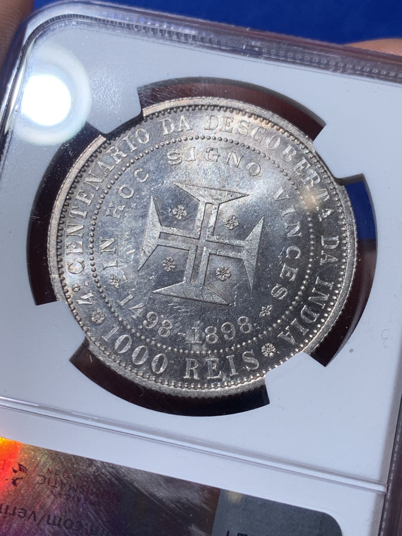 《竞宝斋》第260场-周日，周一，周二 3场连拍 (全场包邮) NGC MS61 葡萄牙1898年发现印度戎装版1000瑞斯银币