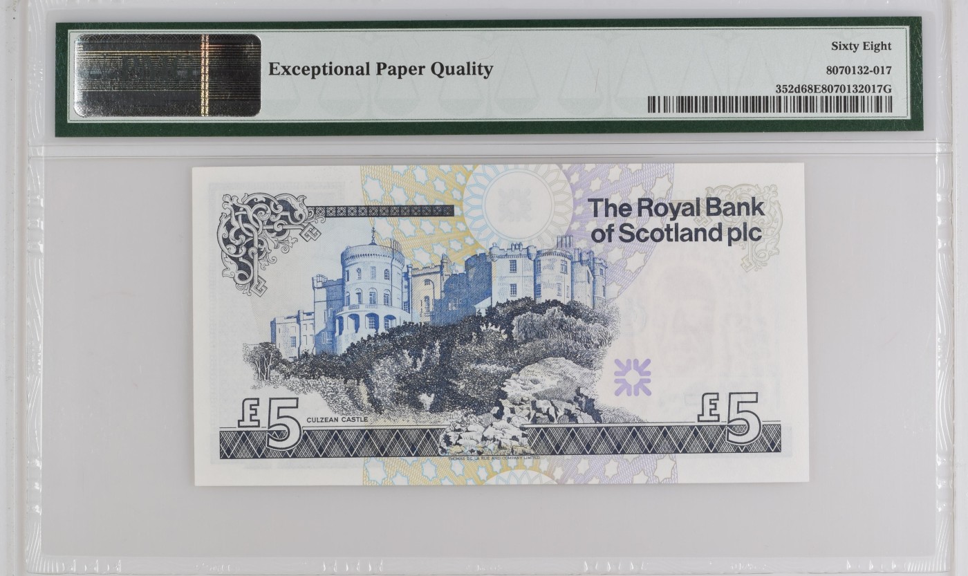 收藏联盟Quantum Auction 第340期拍卖  苏格兰皇家银行2005年5镑 PMG68 冠军分 345689乱蛇号