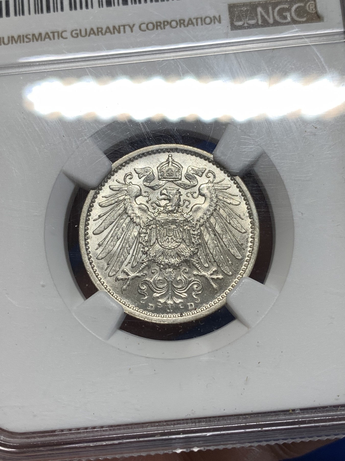 《竞宝斋》第260场-周日，周一，周二 3场连拍 (全场包邮) NGC MS63 德国1915年D版第二帝国长翅1马克银币 原光好品