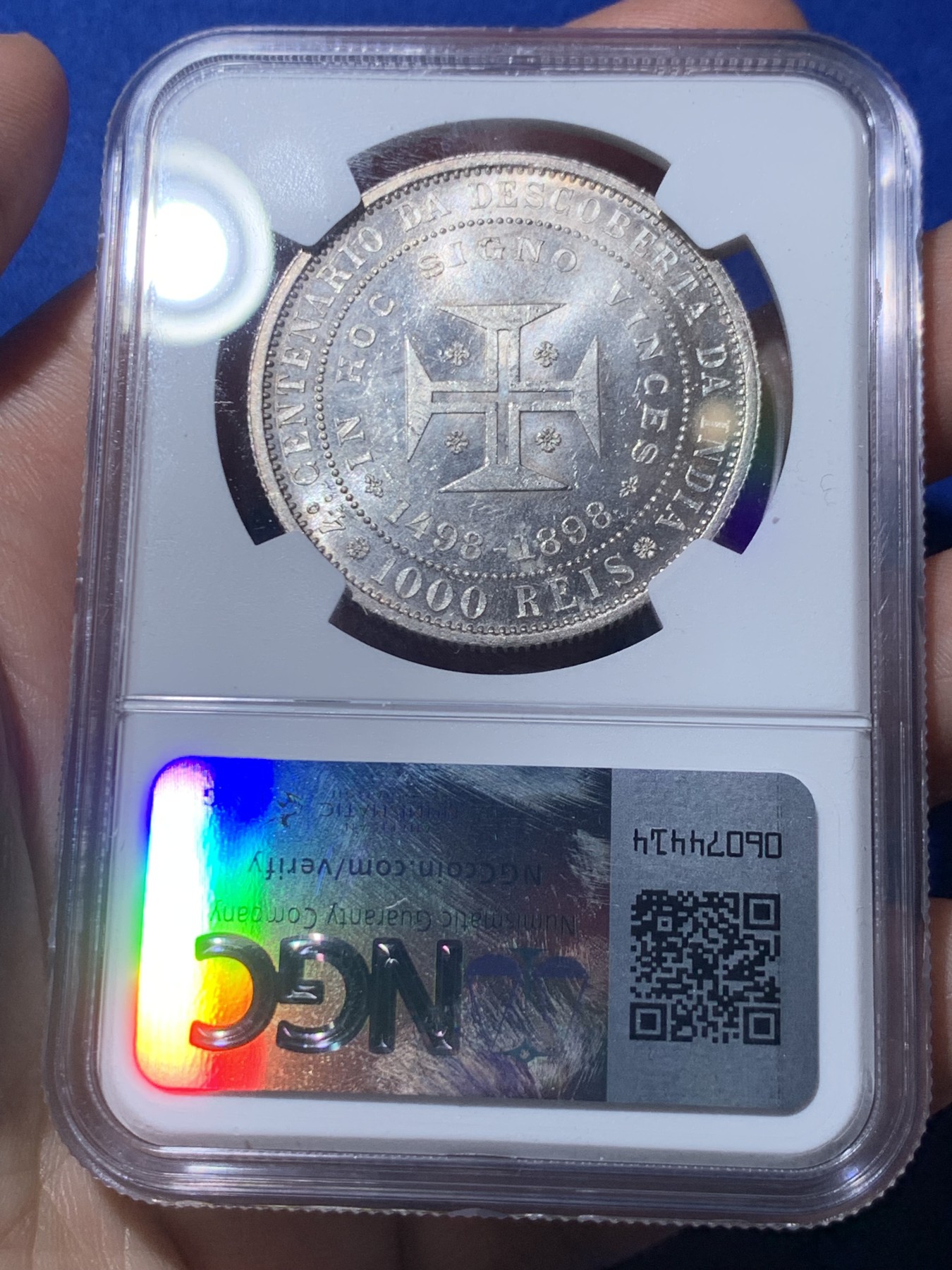 《竞宝斋》第260场-周日，周一，周二 3场连拍 (全场包邮) NGC MS61 葡萄牙1898年发现印度戎装版1000瑞斯银币