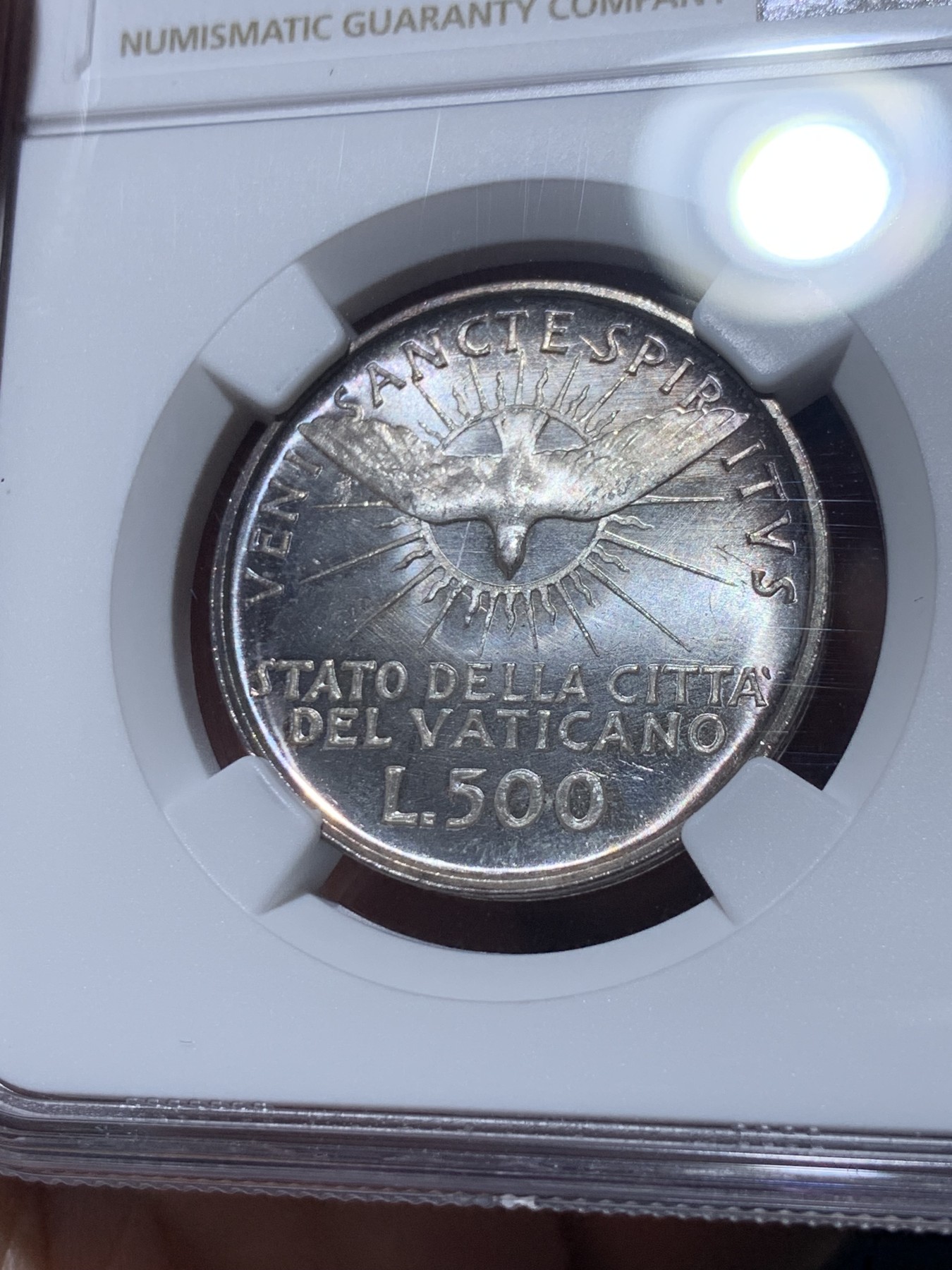 《竞宝斋》第260场-周日，周一，周二 3场连拍 (全场包邮) NGC MS65 梵蒂冈1958年教皇缺位500里拉银币 高分好状态