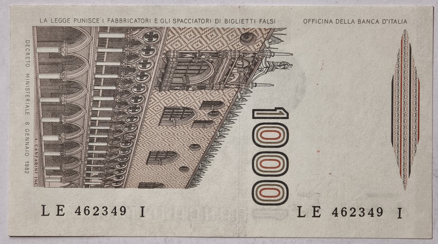 紫瑗钱币——第341期拍卖——纸币场 意大利 1982年 达·芬奇 1000里拉 UNC