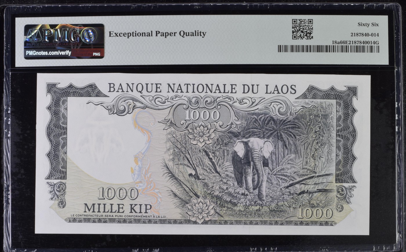 收藏联盟Quantum Auction 第340期拍卖  老挝ND (1974-75)年1000基普 PMG66 雷达号 号码无4
