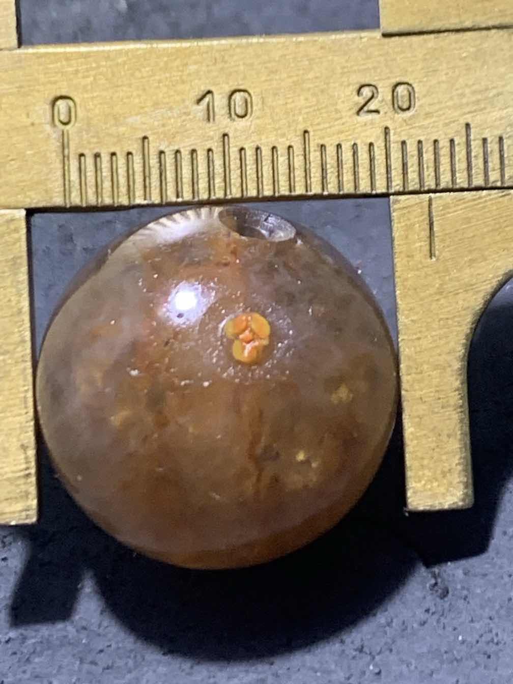 精美满冰飘战国红玛瑙手工雕刻钱币珠一颗！寓意：招财进宝