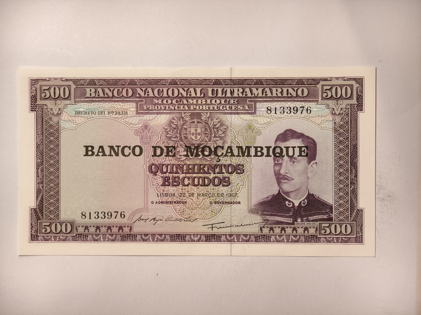 紫瑗钱币——第341期拍卖——纸币场 葡属莫桑比克 1967年 500埃斯库多 加盖 UNC