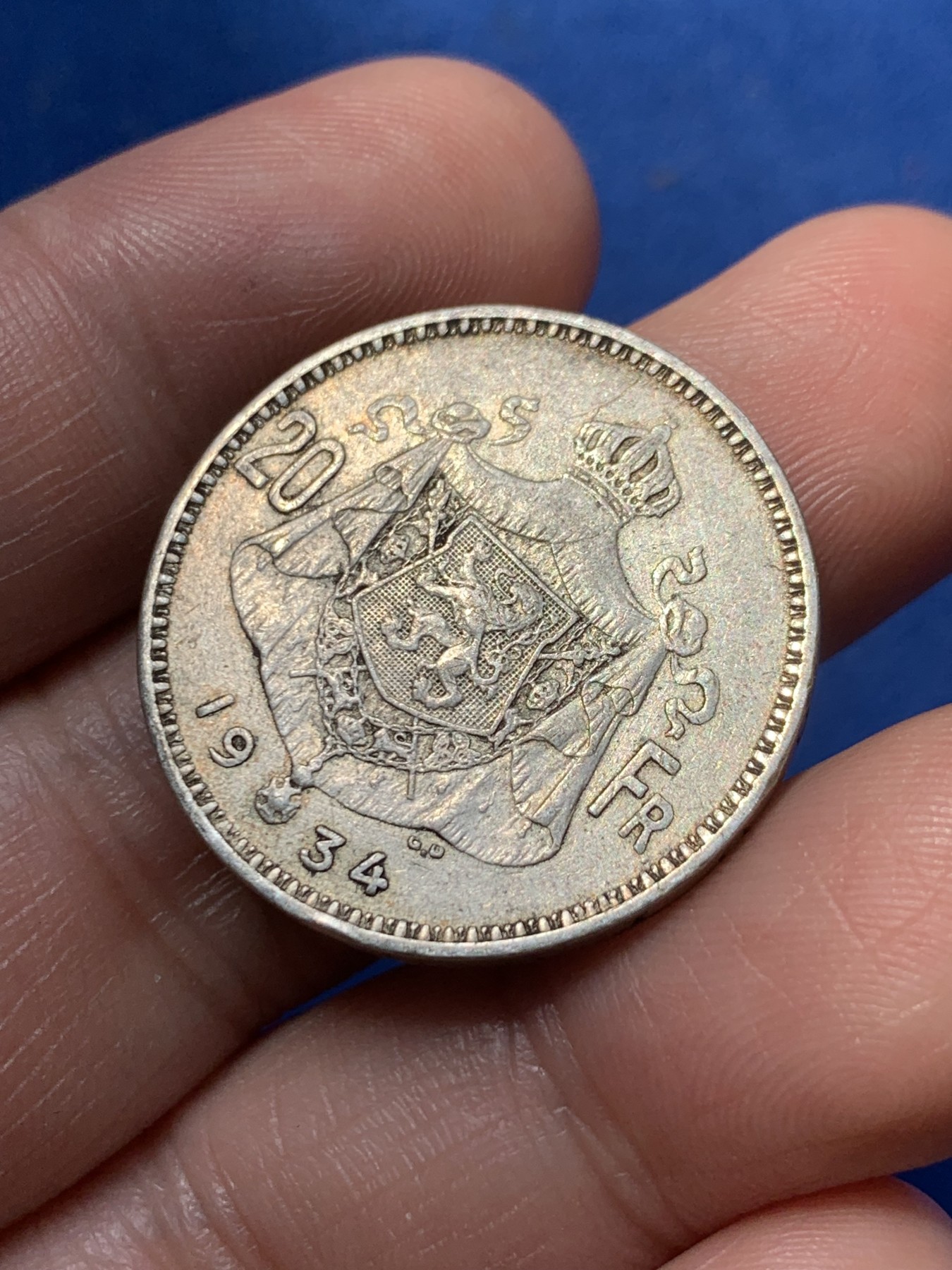 《竞宝斋》第260场-周日，周一，周二 3场连拍 (全场包邮) 比利时1934年20法郎老银币