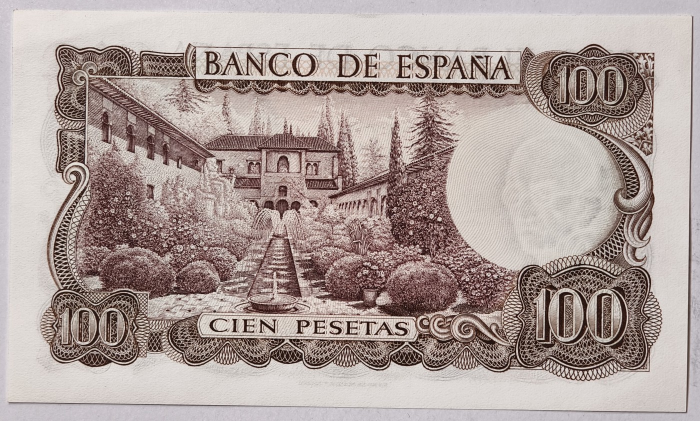 紫瑗钱币——第357期拍卖—— 纸币场 西班牙 1970(1974)年 曼努埃尔·德法拉 100比塞塔 UNC (P-152a)