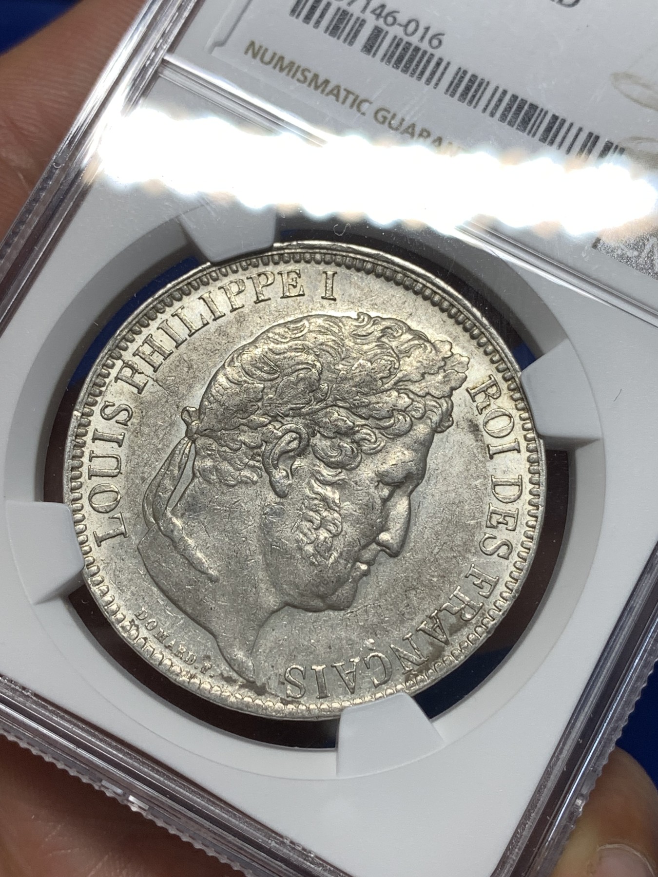 《竞宝斋》第260场-周日，周一，周二 3场连拍 (全场包邮) NGC AU53 法国1831年5法郎银币