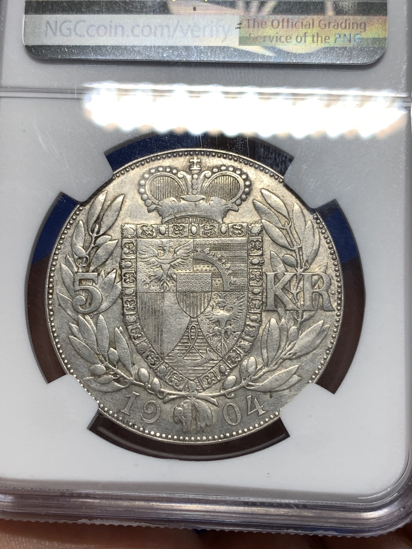 《竞宝斋》第260场-周日，周一，周二 3场连拍 (全场包邮) NGC AUD 1904年列支敦士登5K大银币