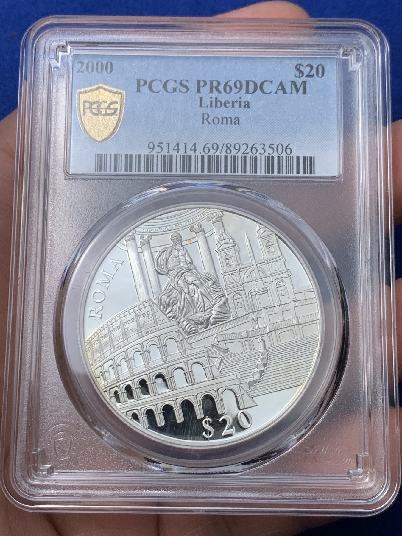 《竞宝斋》第260场-周日，周一，周二 3场连拍 (全场包邮) 唯一冠军分 PCGS金盾 PR69DCAM 利比里亚2000年罗马纪念20元精制大银币