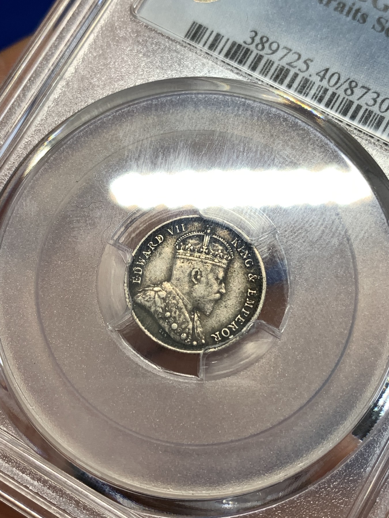 《竞宝斋》第260场-周日，周一，周二 3场连拍 (全场包邮) PCGS XF40 英属海峡5分小银币 1902 传世黑包浆 深打美品 细节都在 稀见入盒品种