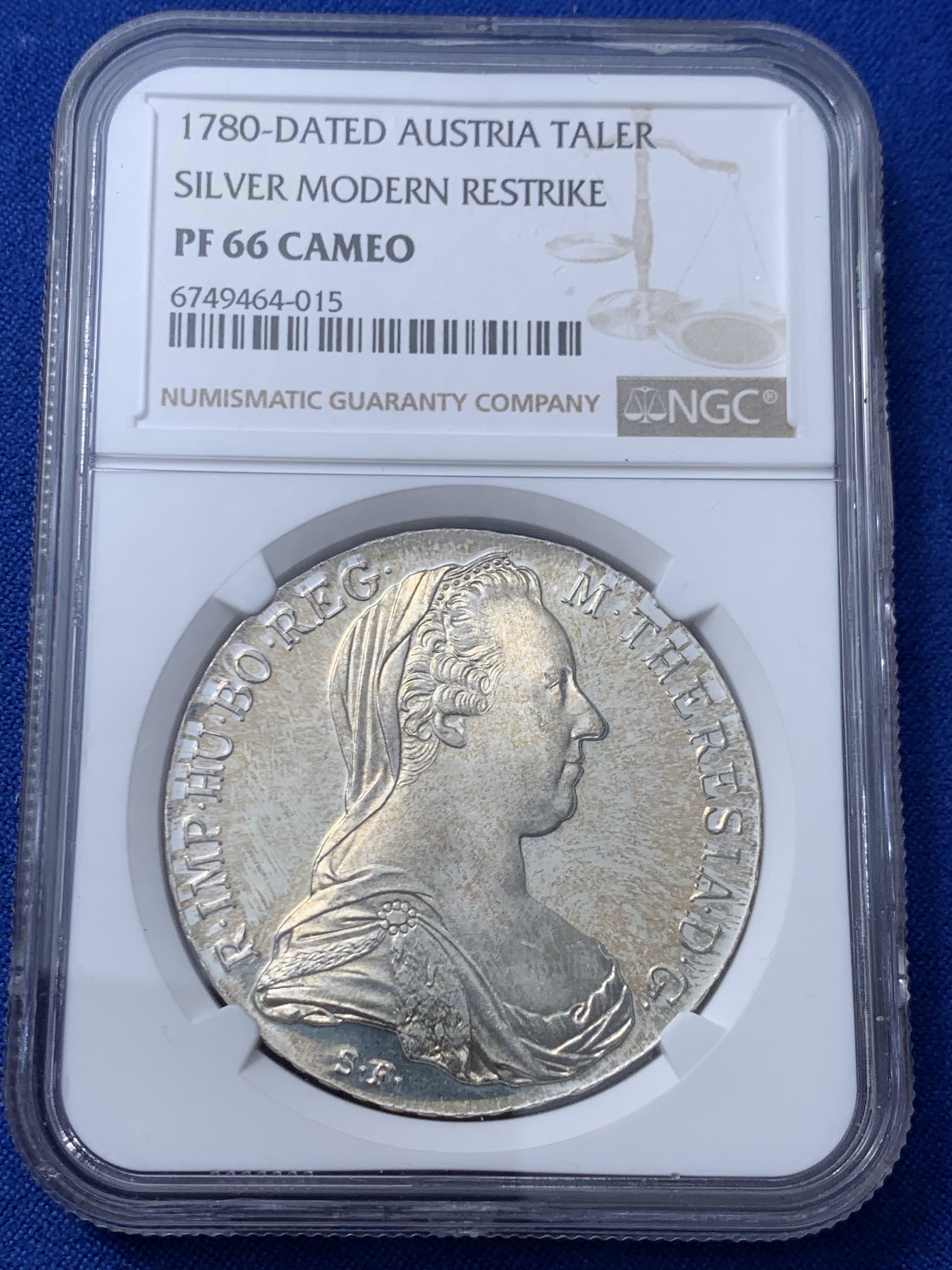 《竞宝斋》第260场-周日，周一，周二 3场连拍 (全场包邮) NGC PF66 1780年奥匈帝国奥地利女王大奶妈1泰勒官方后铸版，原汁原味五彩包浆，PROOF镜面状态精制币，高分经典品种