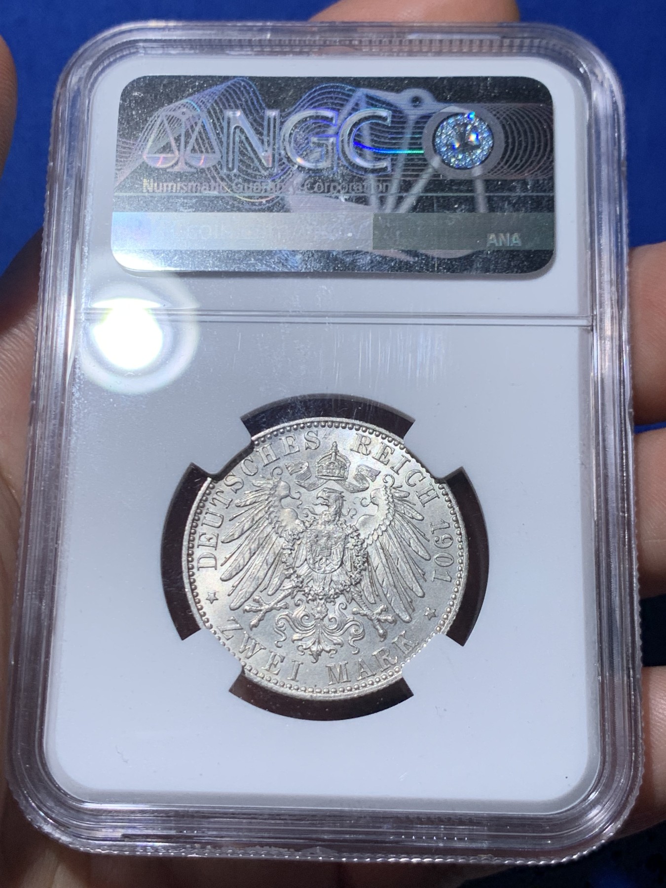 《竞宝斋》第260场-周日，周一，周二 3场连拍 (全场包邮) NGC MS62 德国普鲁士1901年200周年纪念2马克银币 原光好品