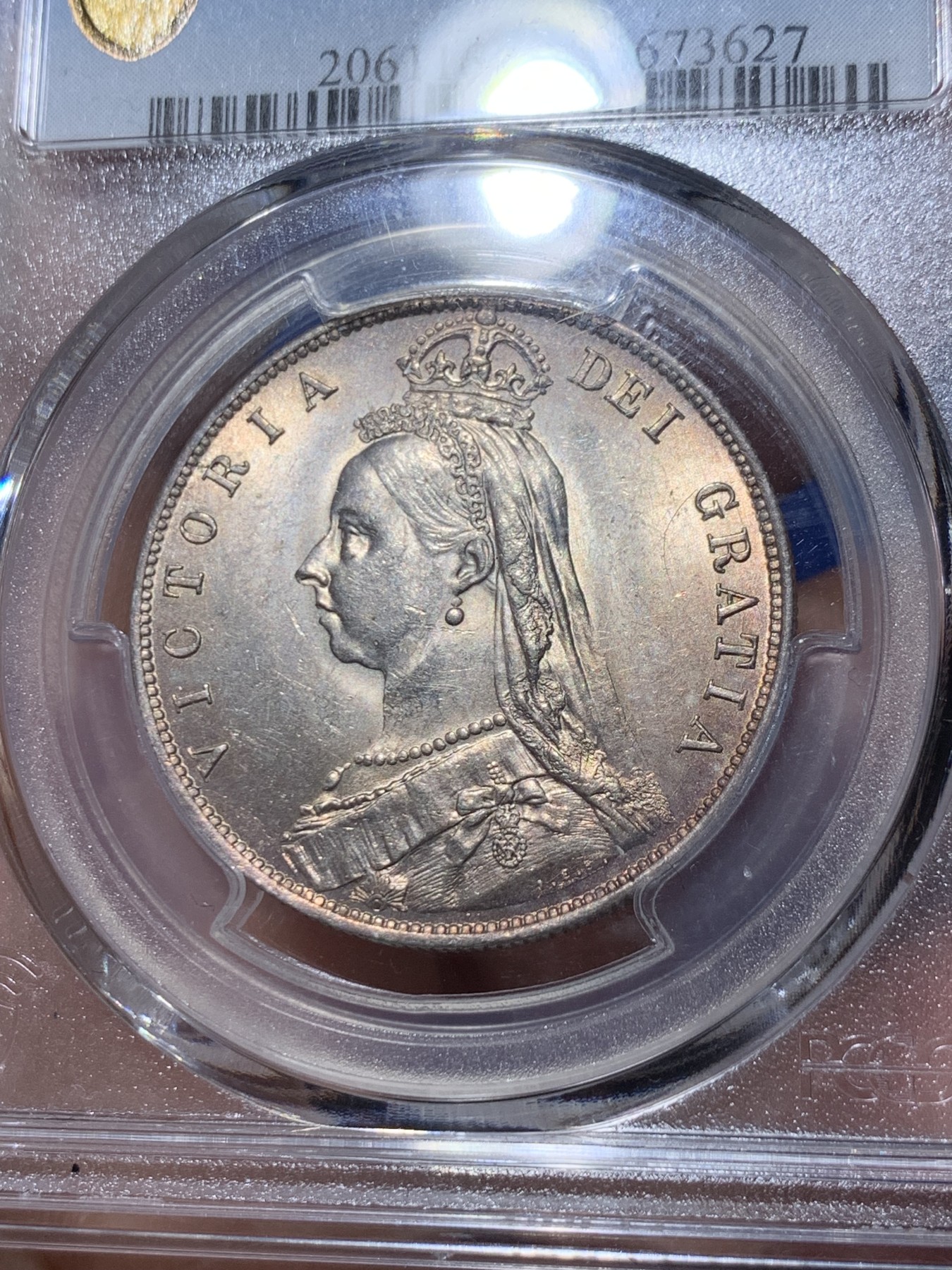 《竞宝斋》第260场-周日，周一，周二 3场连拍 (全场包邮) PCGS MS62 英国 1887年 维多利亚女王 高冠版 半克朗银币