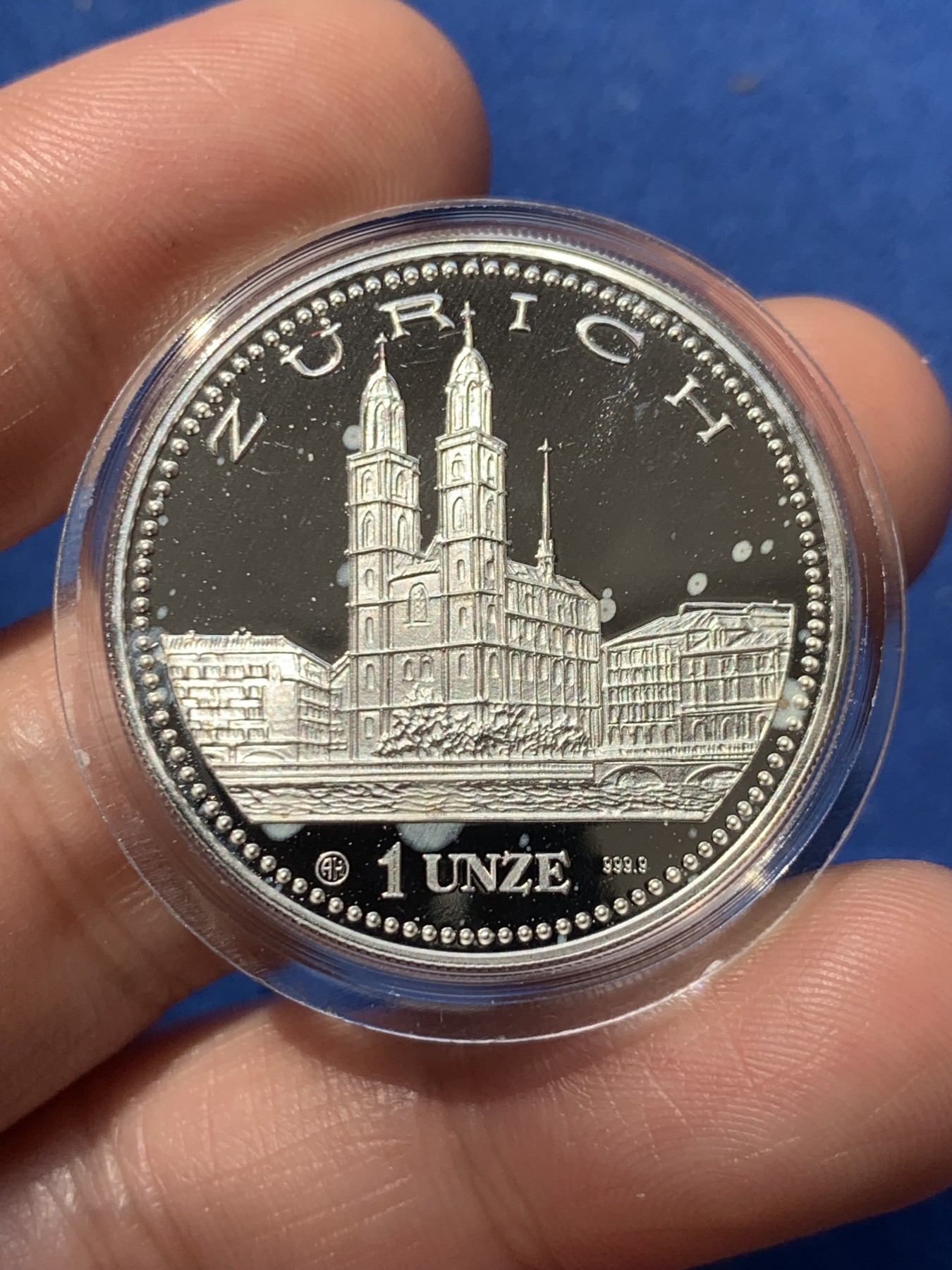 《竞宝斋》第260场-周日，周一，周二 3场连拍 (全场包邮) 瑞士苏黎世1990女神1UNZE银币 1盎司999银 31.3克